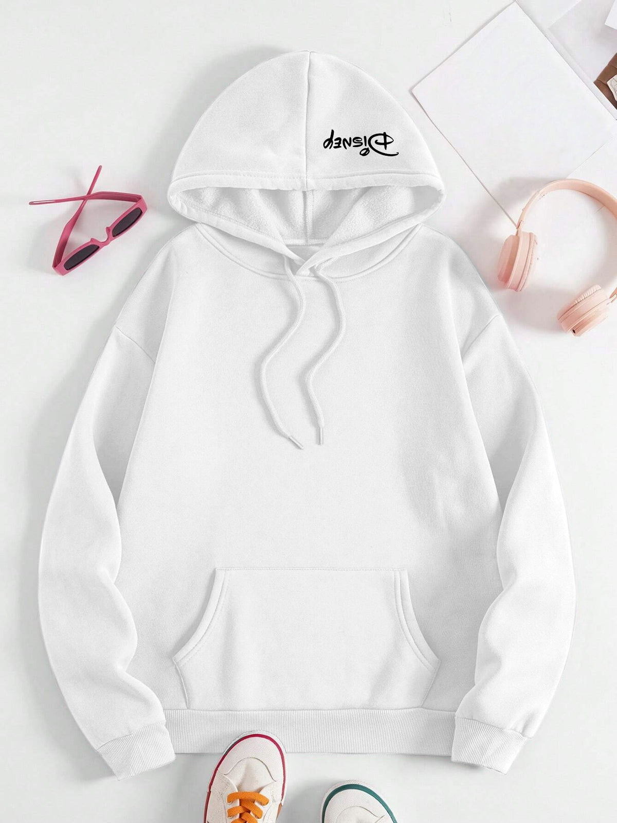 Disney Women Cute And Silly Angel Graphic Hooded Sweatshirt, Casual Fashion Jacket, Shirt Top, 2026 New Daily Versatile Autumn And Winter Women Clothing - White