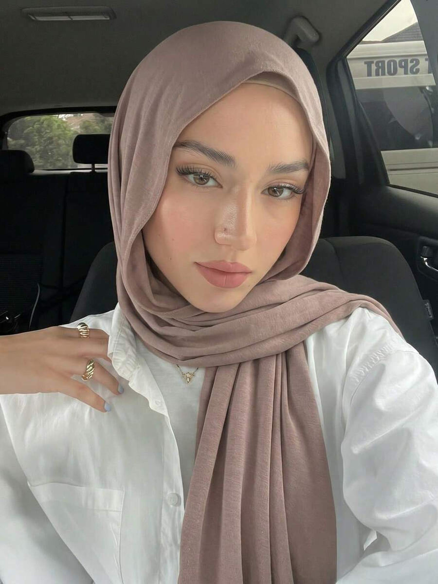 1pc Women'S Jersey Headscarf, Solid Color Scarf, Jersey Headwrap, Muslim Prayer Head Wrap Abaya, Suitable for All Seasons for Dress - Khaki
