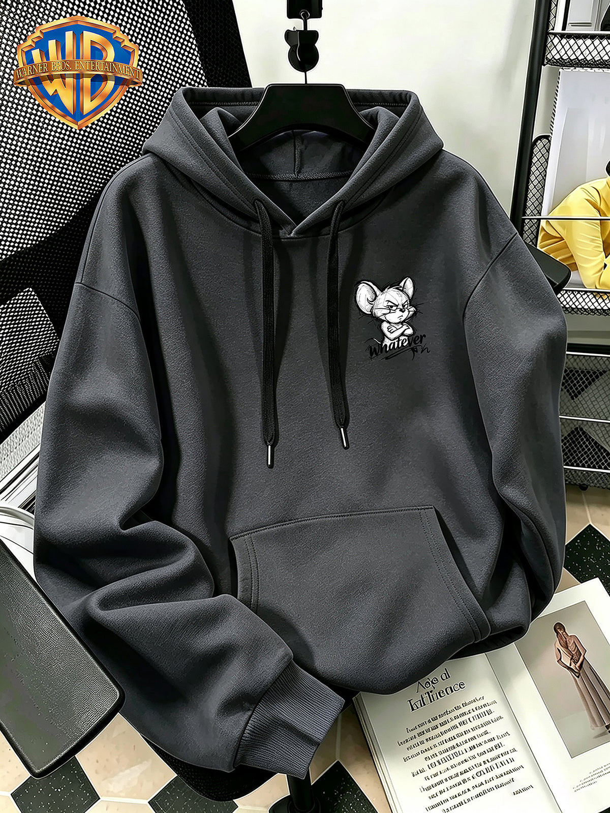 Halloween/Back to School/Date Night/Father'S Day Gift Choice - Sketch Style Cute Little Mouse Print Hoodie - Men'S Essential Hoodie with Pockets And Drawstring Design, Ideal for Warmth, Perfect for Casual Wear Or Outdoor Activities - Unisex - Dark Gray