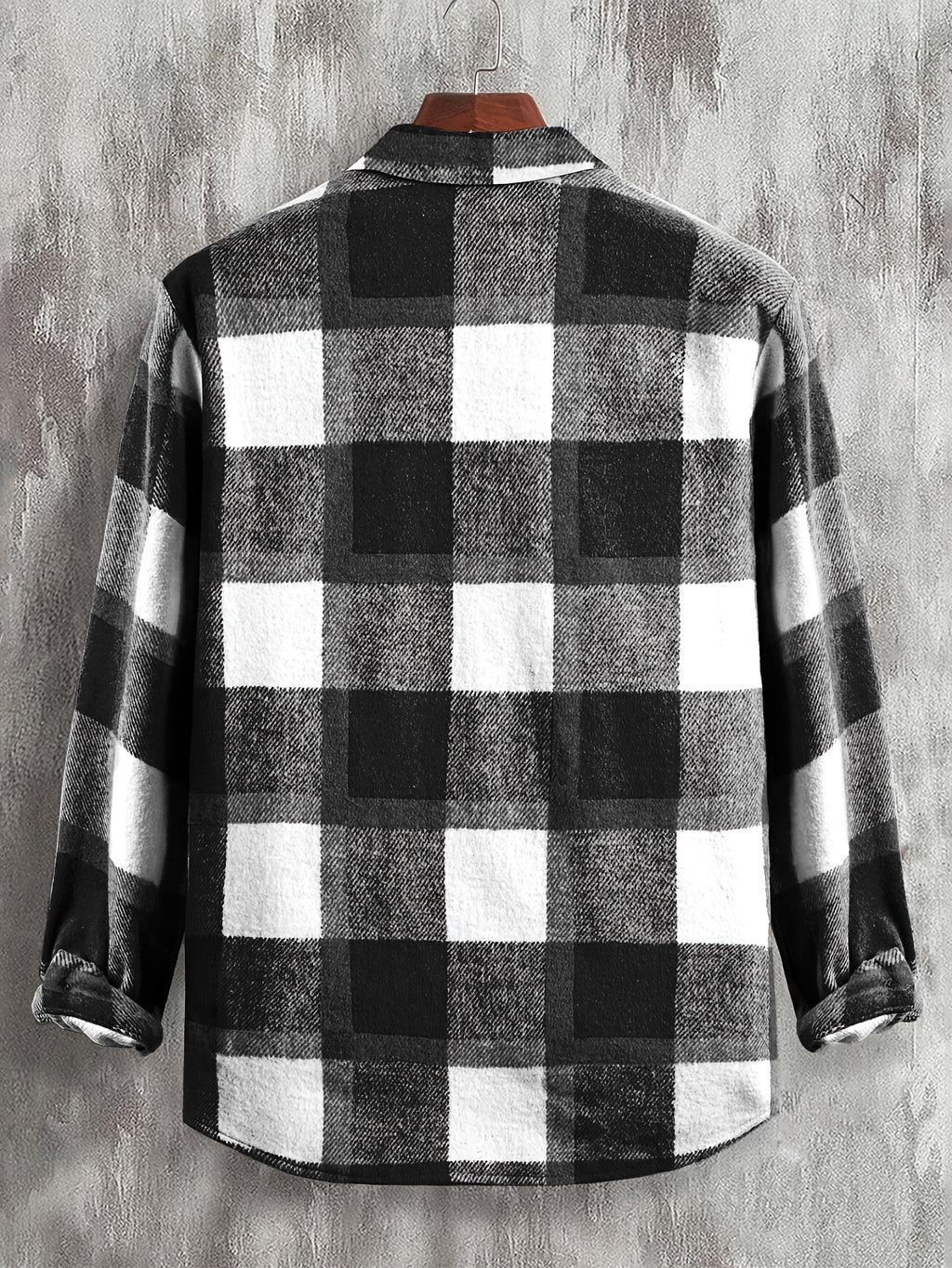 Autumn/Winter Men's Casual Jacket, Vintage Plaid Lapel Long-Sleeve Shirt Top, Button-Up Cardigan Outerwear, Chest Pocket Design, for Outdoor Sports and Daily Wear, Stylish and Versatile Style - Black