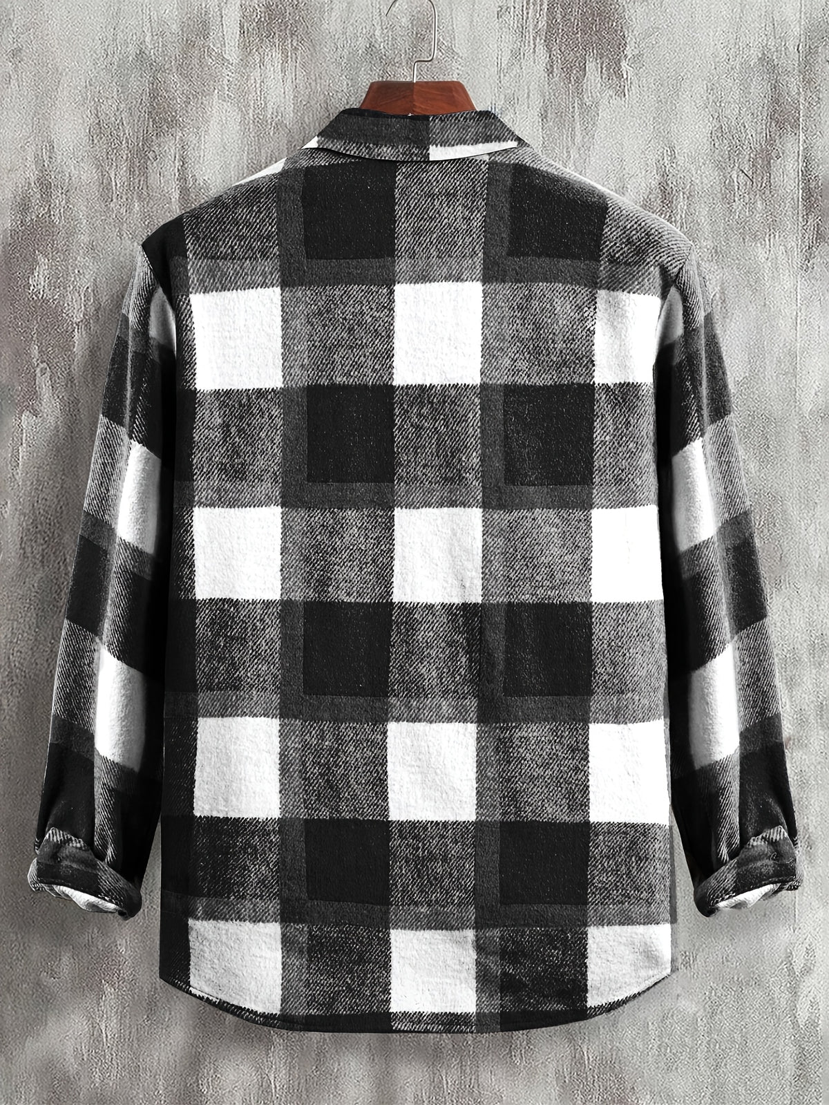 Autumn/Winter Men's Casual Jacket, Vintage Plaid Lapel Long-Sleeve Shirt Top, Button-Up Cardigan Outerwear, Chest Pocket Design, for Outdoor Sports and Daily Wear, Stylish and Versatile Style - Black