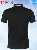 14pcs Classic Solid Color Men'S Polo Shirts, Breathable Lapel High Quality Shirts Casual Fashion Sport - Black