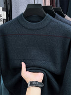 Autumn Winter Knit 3D Solid Round Neck Sweater, Basic Knit Pullover Top, Men'S Fashion Long Sleeve Sweater, Size All - Green
