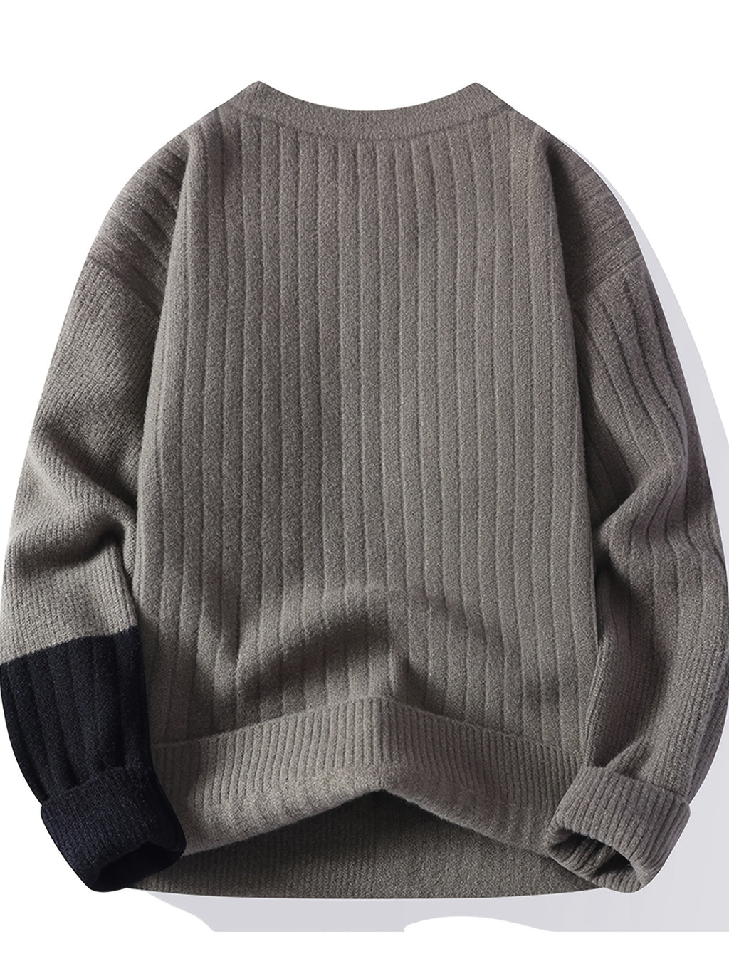 Men's Crew Neck Color Block Sweater, New Autumn/Winter Casual Knitwear, Trendy Spliced Pullover, Warm Base Layer Top - Khaki