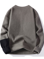 Men's Crew Neck Color Block Sweater, New Autumn/Winter Casual Knitwear, Trendy Spliced Pullover, Warm Base Layer Top - Khaki