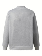 2026 Fashionable Individual Round Neck Design Women'S New Jacket Coat Carnival Letter Pattern Printed Top Casual Open Front Zippered Jacket, Circle - Grey