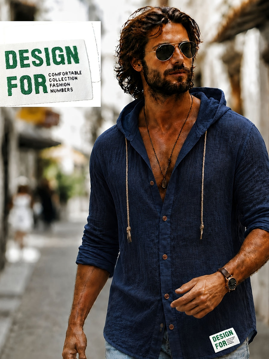 Men's Henley Shirt Linen Long Sleeve, Comfortable And Breathable Fabric, Suitable for Daily Outings, Outdoor Sports, Travel, And Vacation, Lightweight And Breathable Regular Fit, Ideal for Beach, Hiking, Evening Wear, And Casual Street Style - Navy Color