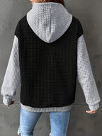Women's Casual Oversized Hoodie with Checkered Texture & Letter Print, Kangaroo Pocket, Long Sleeve Loose Fit Sweatshirt for Fall Winter, Machine Washable, Fall Fashion, Relaxed Style, Comfortable Texture, Print Sweatshirt, Cozy Wear - Black