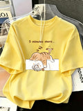 Plus Size - Plus Size - Women'S Summer Round Neck Short Sleeve T-Shirt, "Sleeping Cat" English Letter Print, Suitable for Summer, Beach, Street, Daily, Work, Office Party, Outing, Carnival, Music Festival, Valentine'S Day - Yellow