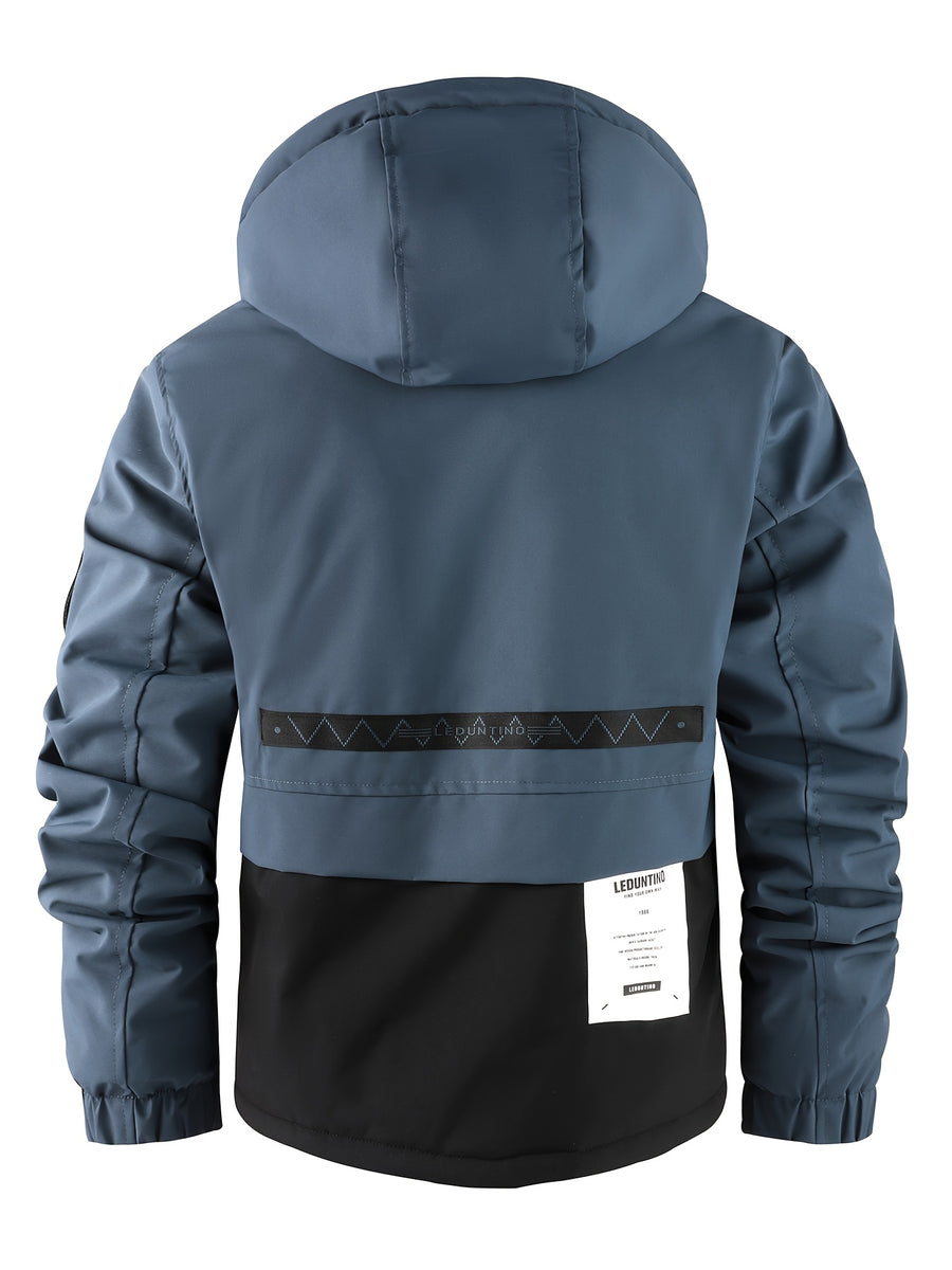 Men'S Autumn New Hooded Warm Coat | Casual Multi-Pocket Work Jacket with Detachable Hood And Zipper, Fiber, Regular Fit, Thick - Sea Blue