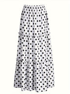 Women's Elegant Special Line High-Waisted Maxi Skirt with Dot Print & Pleated - Full-Length Loose -Line Skirt, Machine Washable for Weddings, Parties, - Year-Round Wear (Non-Stretch) - White
