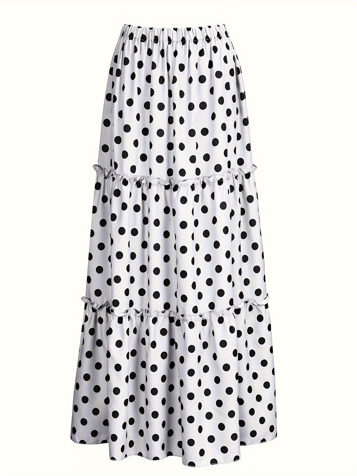 Women's Elegant Special Line High-Waisted Maxi Skirt with Dot Print & Pleated - Full-Length Loose -Line Skirt, Machine Washable for Weddings, Parties, - Year-Round Wear (Non-Stretch) - White