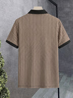 Men's Breathable Short-Sleeve Polo Shirt with Contrast Lapel Collar & Button-Up Collar - Striped Button Placket, Suitable for Casual, Business, Commuting - Machine Washable Summer Top for Daily Wear, Office & -Casual Outfits - Khaki Color