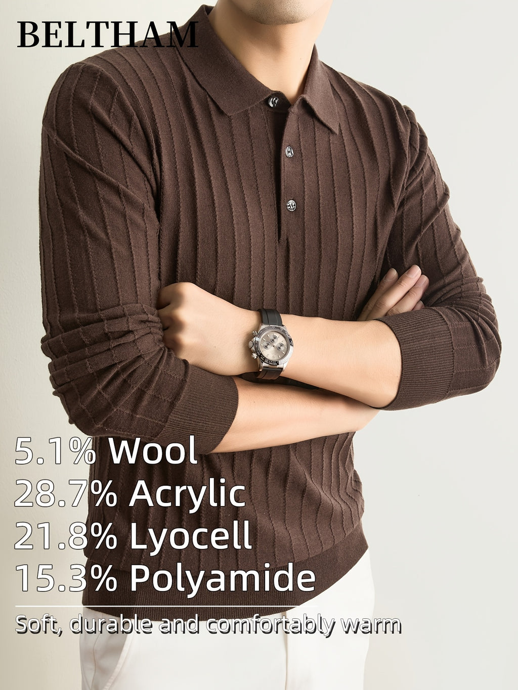 Men's New Fall Winter Wool Blend Long Sleeve Polo Collar Pullover Sweater, Cold Resistant Warm Soft Comfortable Knit Jumper, Simple Elegant Fashion, Ideal Gift for Father Husband, Daily Casual Business Sports Golf Fishing Outdoor Camping Wear - Coffee Color