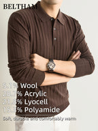 Men's New Fall Winter Wool Blend Long Sleeve Polo Collar Pullover Sweater, Cold Resistant Warm Soft Comfortable Knit Jumper, Simple Elegant Fashion, Ideal Gift for Father Husband, Daily Casual Business Sports Golf Fishing Outdoor Camping Wear - Coffee Color