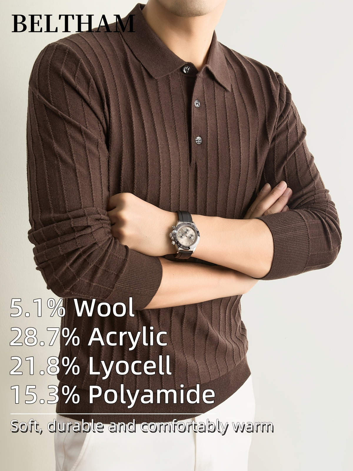 Men's New Fall Winter Wool Blend Long Sleeve Polo Collar Pullover Sweater, Cold Resistant Warm Soft Comfortable Knit Jumper, Simple Elegant Fashion, Ideal Gift for Father Husband, Daily Casual Business Sports Golf Fishing Outdoor Camping Wear - Coffee Color