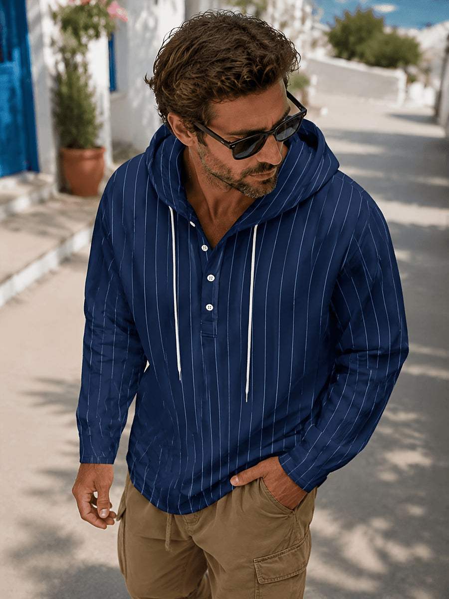 Men'S Vertical Striped Cardigan Trendy Brand Casual Mesh Open Front American Vintage Vertical Striped Hooded Men'S Street Individual Breathable Mesh Contrast Zipper Hoodie European Men'S Light Luxury Vertical Hooded Jacket Trendy Slim Athletic - Navy 1 piece