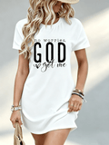 [Printed Design - Not Textured] Casual Women's Dress, No Worries God Got Me Letter Print, Beach Vacation, Gift for Women, 100% Polyester Fiber - White