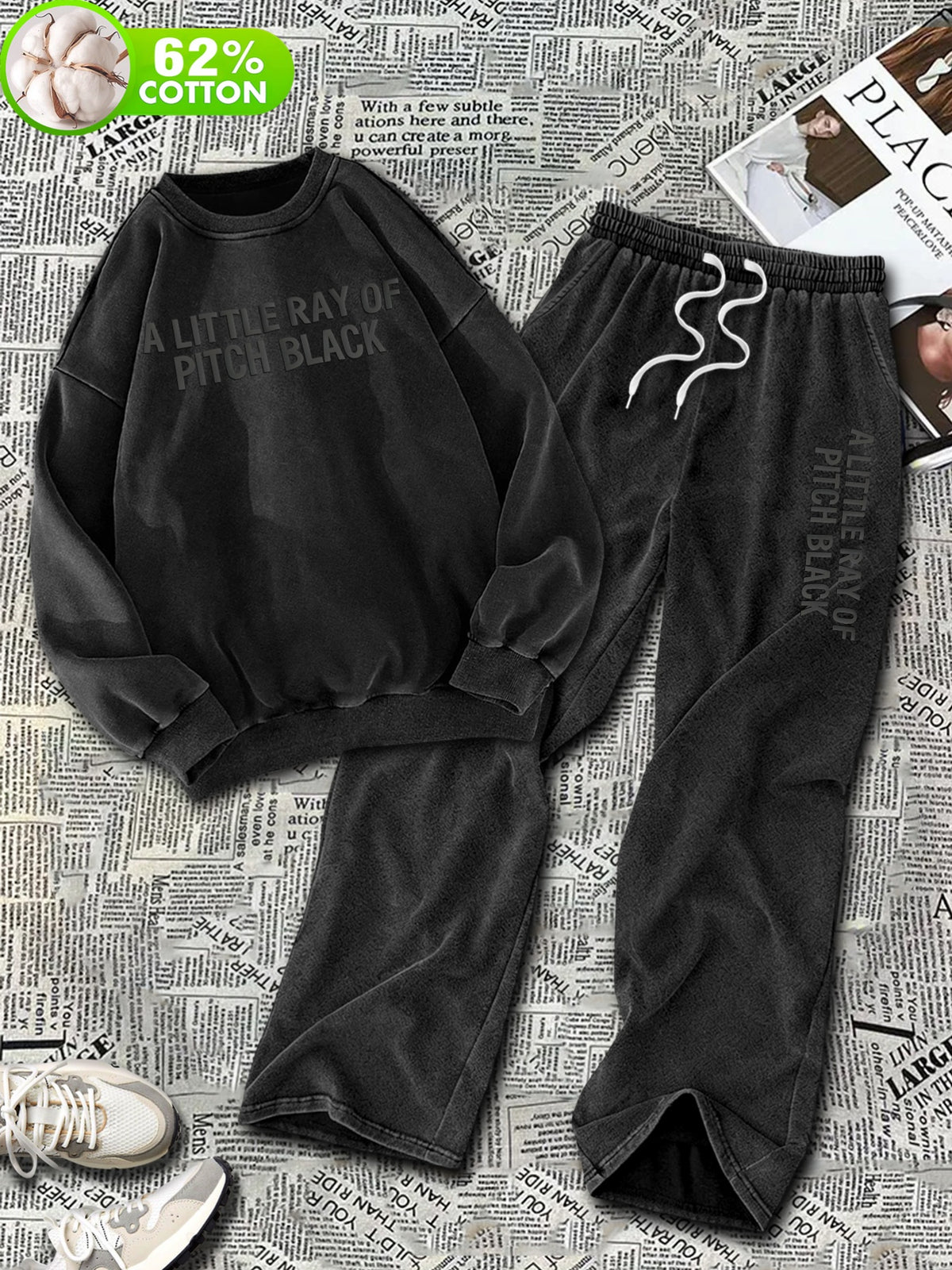 2pcs Letter Printed Streetwear Fashion Versatile, Comfortable, and Convenient, Casual, Vibrant, Y, Retro Women's Wide-leg Loose Snowflake Print Set. - Deep Grey