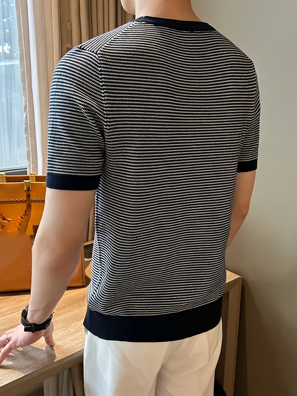 Printed Design Not Textured/Embroidered/Sequins Not JEAN This Is The Printed Men'S Short Sleeve T-Shirt, Casual Business Sport, Round Neck Striped Contrast Summer Short Sleeve Pullover, Comfortable Daily - Mixed colors