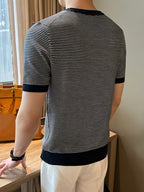 Printed Design Not Textured/Embroidered/Sequins Not JEAN This Is The Printed Men'S Short Sleeve T-Shirt, Casual Business Sport, Round Neck Striped Contrast Summer Short Sleeve Pullover, Comfortable Daily - Mixed colors