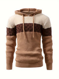 Temujin OBM Men's Knitted Hooded Color-Block Jacquard Top - Khaki