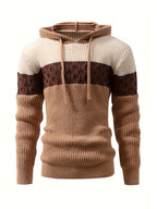 Temujin OBM Men's Knitted Hooded Color-Block Jacquard Top - Khaki