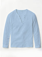 Men'S Linen Long-Sleeve 3pcs, Breathable Henley Neck Loose Fit T-Shirts for Spring And Autumn, Versatile for Business Casual, Commuting, And Lounging. (Box And Props for Display Solely) - Yellow+Khaki+Sky Blue