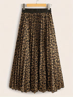 Women's Casual Leopard Print Pleated Skirt - Tiered Flared Hem, Machine Washable All-Season Versatile Style for Casual Attire & Parties, Cute Skirts, Party Attire, Nontransparent Fabric - Multicolor