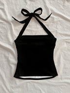 Women'S Fashion Casual Floral Black Fitted Short Tank Top with a Neck Tie, Perfect for Summer Vacations - Black