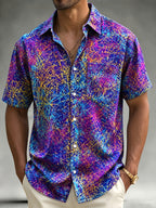 Vintage Abstract Art Print Men'S Short Sleeve Shirt - Mixed colors