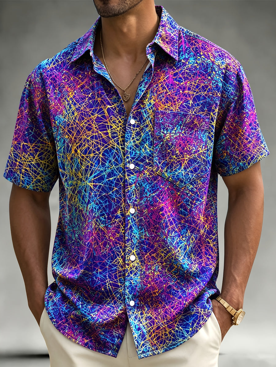 Vintage Abstract Art Print Men'S Short Sleeve Shirt - Mixed colors
