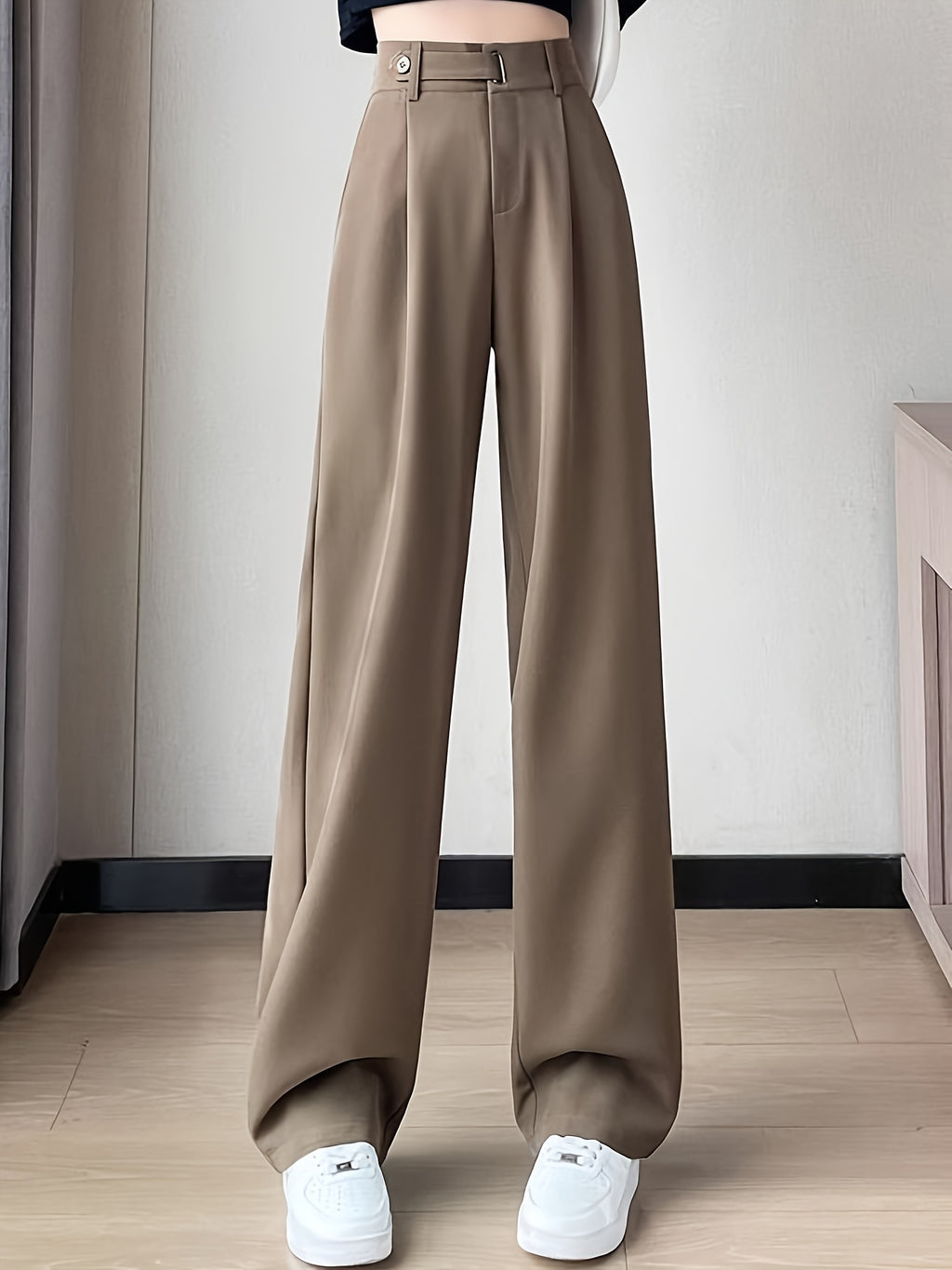 2026 New Summer High-End Women's Suit Pants, High-Waist, Draped Straight-Leg, Slim Fit, Wide-Leg Trousers, Belt-Free, Essential Versatile Workwear for Spring, Summer, and Autumn - Wheat-colored