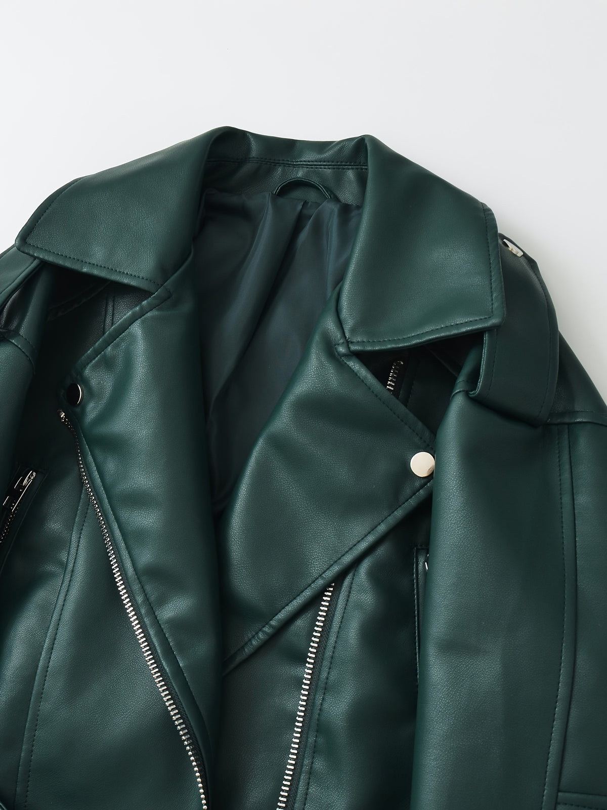 2025 Short Faux Leather Jacket Spring Autumn American Retro Temperament Biker Jacket Top Women'S Clothing - Dark Green