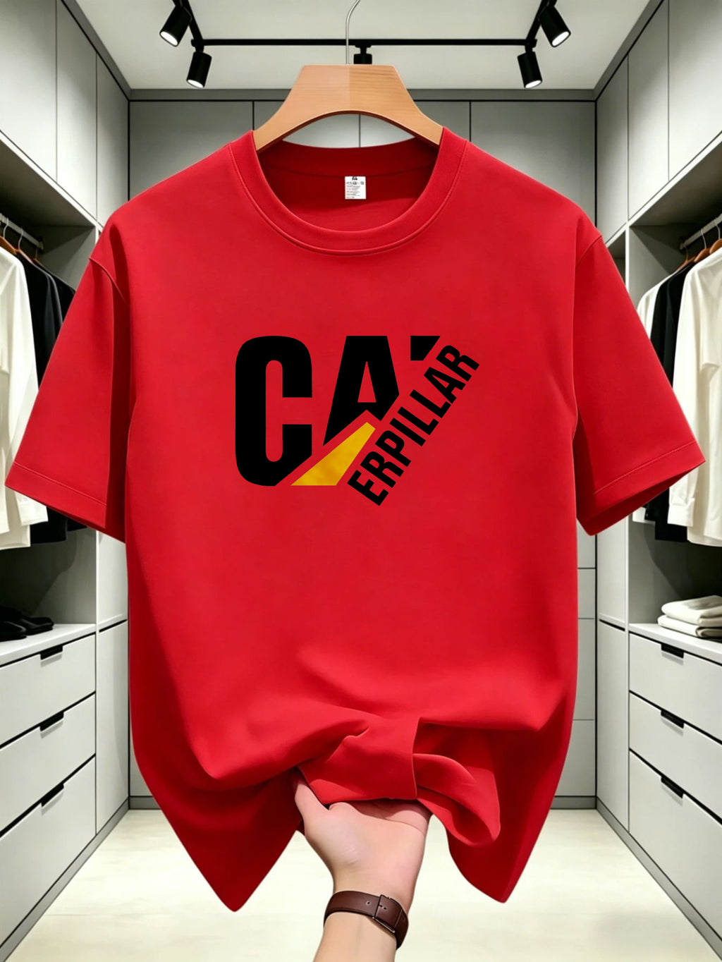 Hit Product Comfortable Men's T-shirt Cat Erpillar Fashion Design Printed T-shirt Casual Leisure Fashion Trend - Red