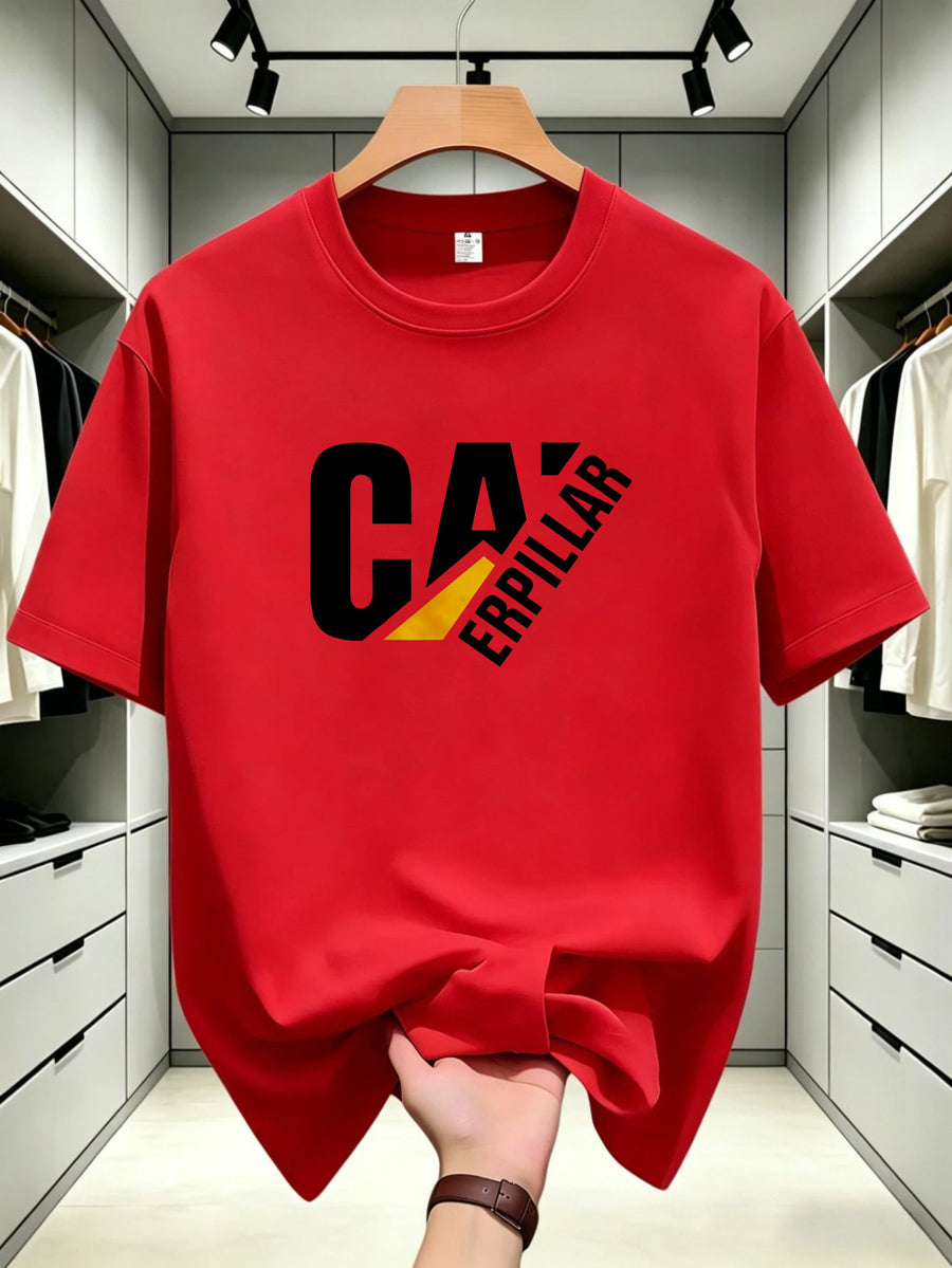 Hit Product Comfortable Men's T-shirt Cat Erpillar Fashion Design Printed T-shirt Casual Leisure Fashion Trend - Red
