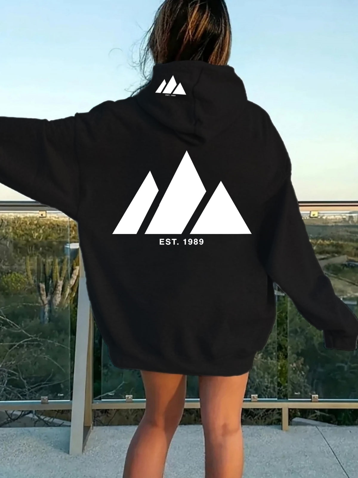 Women'S Geometric Triangle Print Zip-Up Hoodie with Pockets, Casual Soft Printed Sweatshirt for Autumn Winter - Black