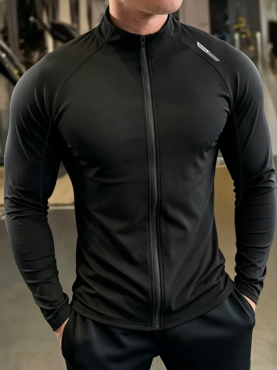 Men's Sportswear and Functional Jackets, Men's Outerwear, Quick-drying Fabric, Suitable for Gym Training, Long-distance Running, Cycling, and Casual Office Wear, Versatile for Leisure and Sports, Men's Fitness Apparel - Black