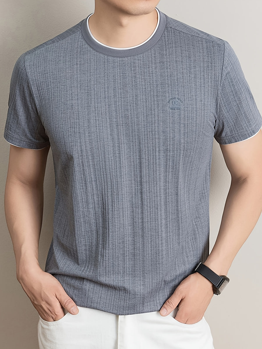 Summer New Men'S T-Shirt, Fashionable Trendy Faux Two-Piece Round Neck Short Sleeve T-Shirt for Men, Business Casual Mid-Age Men'S Solid Color Top, Suitable for Daily Work Scenarios, Men'S Gift - Dark Gray