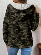 Plus Size Camouflage Printed Hooded Sweater, All-Season Style - Camouflage