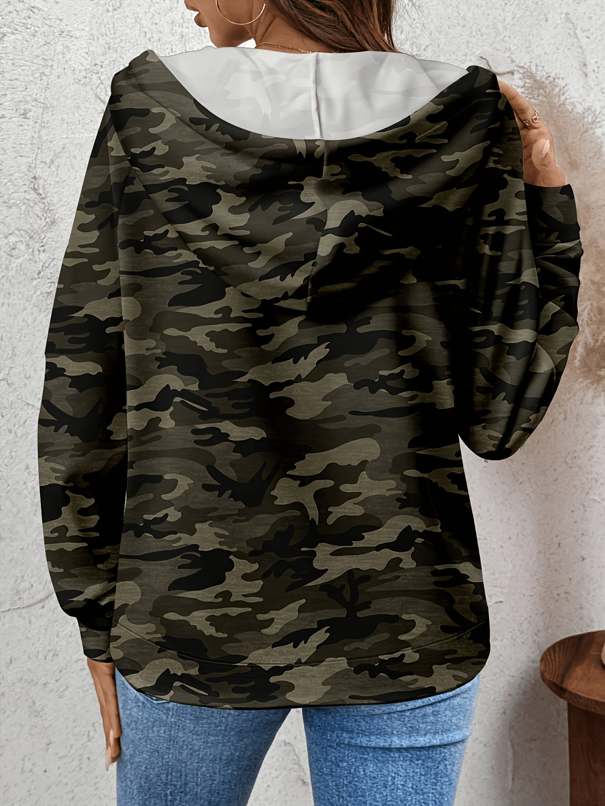 Plus Size Camouflage Printed Hooded Sweater, All-Season Style - Camouflage