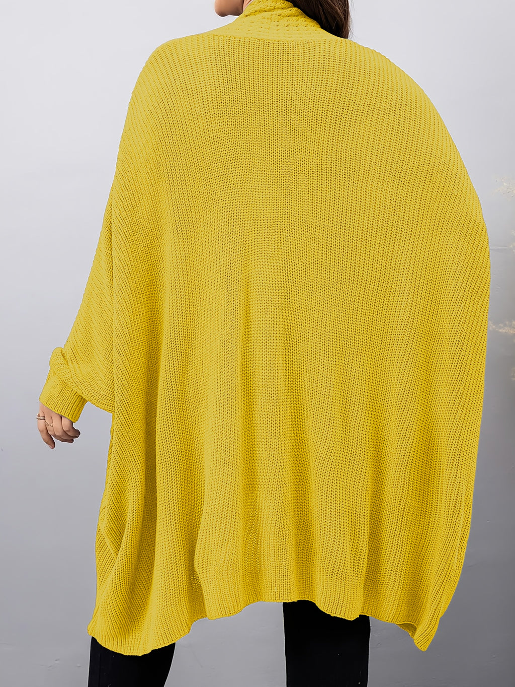 Plus Size, Plus Size Women's Batwing Sleeve Solid Open Front Cardigan - Duckling Yellow