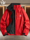 Double Sword Torch AGAINST Vintage Badge Navy Lining Stand-Up Collar Windproof Jacket Men Women Spring Autumn White Multi-Pocket Outdoor Windbreaker, Solid, Loose Fit, Long Sleeve, Zip - Red