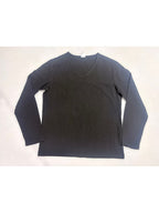 Seaside Vacation Summer Men's V-Neck Long Sleeve Linen Solid Color Casual Long Sleeve T-Shirt - Black