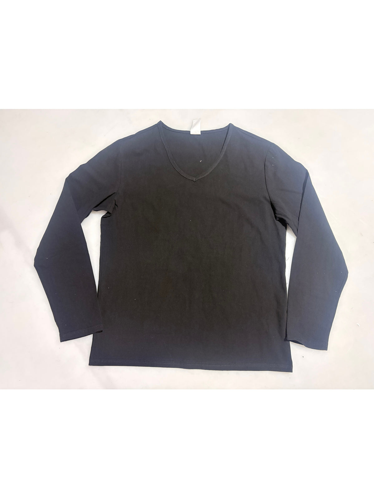 Seaside Vacation Summer Men's V-Neck Long Sleeve Linen Solid Color Casual Long Sleeve T-Shirt - Black