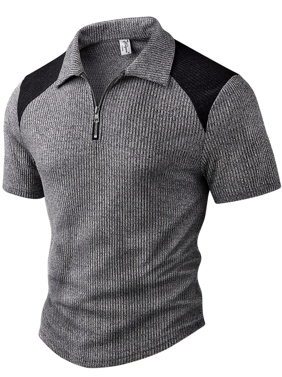 Men'S Fashion Top for Spring And Summer, Made from Textured Ribbed Fabric Suitable for Outdoor Leisure, Featuring a Color-Blocked Collar And Zipper Design, Short-Sleeved Polo Shirt - Dark Gray