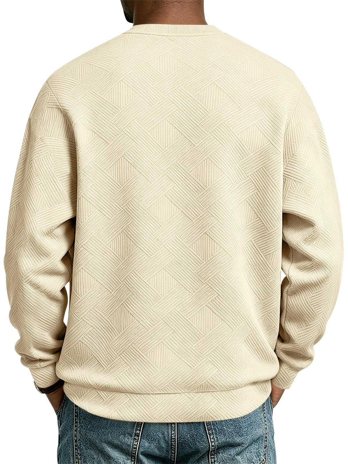 Men'S Fall Winter Crew Neck Sweatshirt 3D Textured Long Sleeve Pullover Loose Fit Casual Sports Commute Daily Home Outer Top Plus Size - Apricot