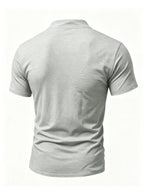Men'S Summer New Style Henley Collar Tie-Front Short Sleeve T-Shirt, Individual And Fun Print Design with Texture, High-Elastic Regular Fit Made of Breathable And Skin-Friendly Fabric, Suitable for Daily Outings, Fishing, Outdoor Cycling, Running - Light Grey