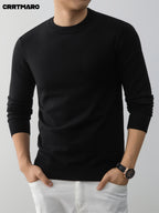 Men's Crew Neck Pullover Sweater, Warm Casual Layering Top for Fall and Winter - Black
