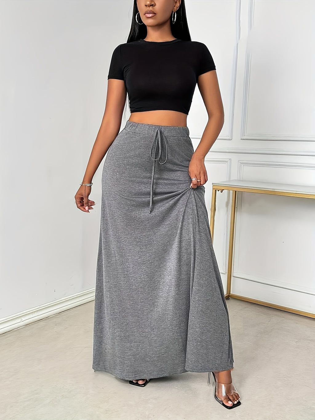 Niangniang Directional - Elegant Women'S A-Line Lightweight Spring/Summer Solid Color Dress, Suitable for Casual Or Formal Occasions, Women'S Clothing - Dark Gray